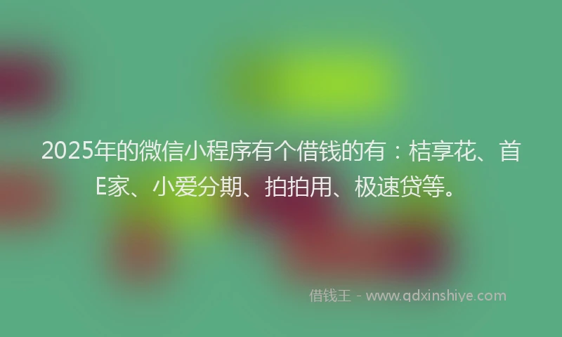 2025年的微信小程序有个借钱的有：桔享花、首E家、小爱分期、拍拍用、极速贷等。