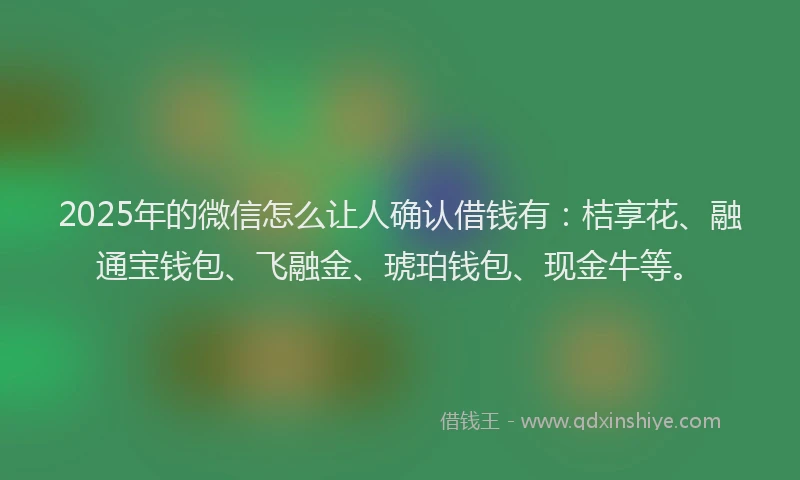 2025年的微信怎么让人确认借钱有：桔享花、融通宝钱包、飞融金、琥珀钱包、现金牛等。