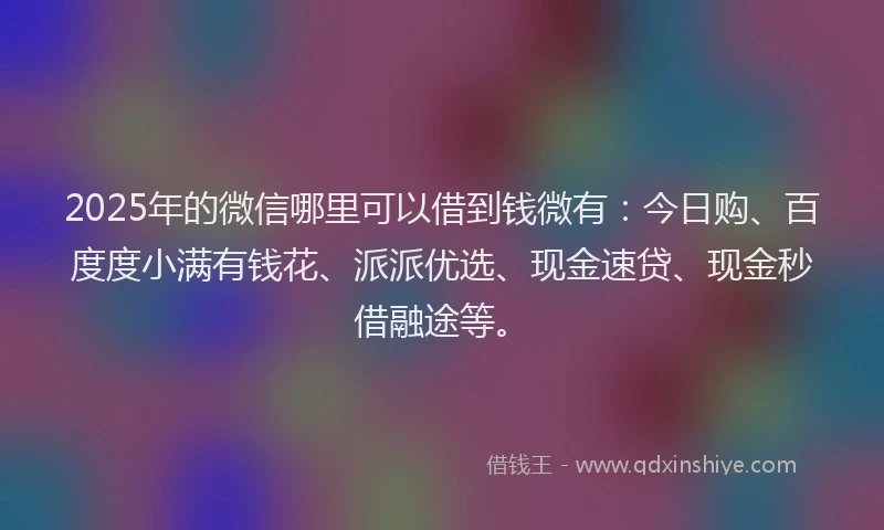 2025年的微信哪里可以借到钱微有：今日购、百度度小满有钱花、派派优选、现金速贷、现金秒借融途等。