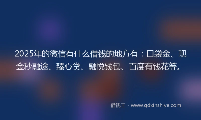 2025年的微信有什么借钱的地方有：口袋金、现金秒融途、臻心贷、融悦钱包、百度有钱花等。
