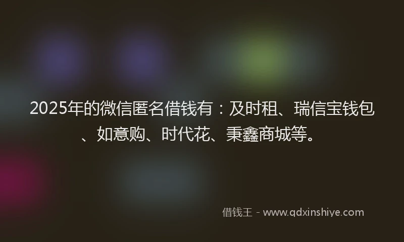 2025年的微信匿名借钱有：及时租、瑞信宝钱包、如意购、时代花、秉鑫商城等。