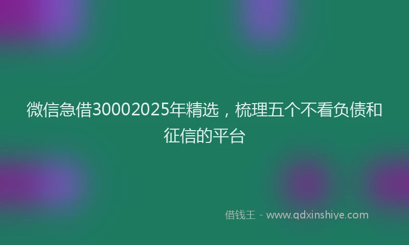 微信急借30002025年精选，梳理五个不看负债和征信的平台
