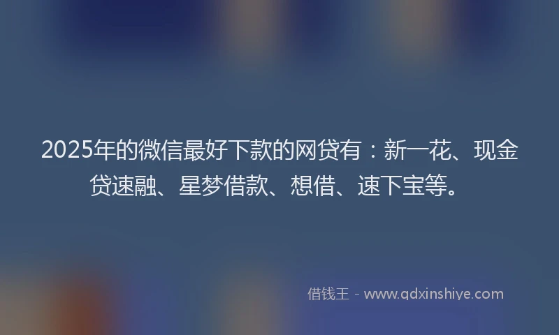 2025年的微信最好下款的网贷有：新一花、现金贷速融、星梦借款、想借、速下宝等。