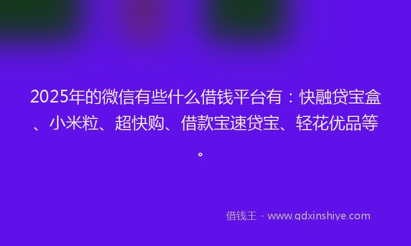 2025年的微信有些什么借钱平台有：快融贷宝盒、小米粒、超快购、借款宝速贷宝、轻花优品等。