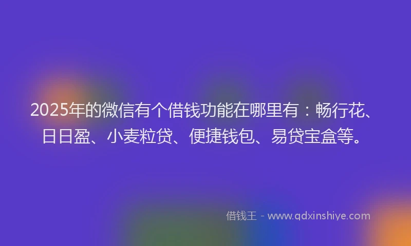 2025年的微信有个借钱功能在哪里有：畅行花、日日盈、小麦粒贷、便捷钱包、易贷宝盒等。