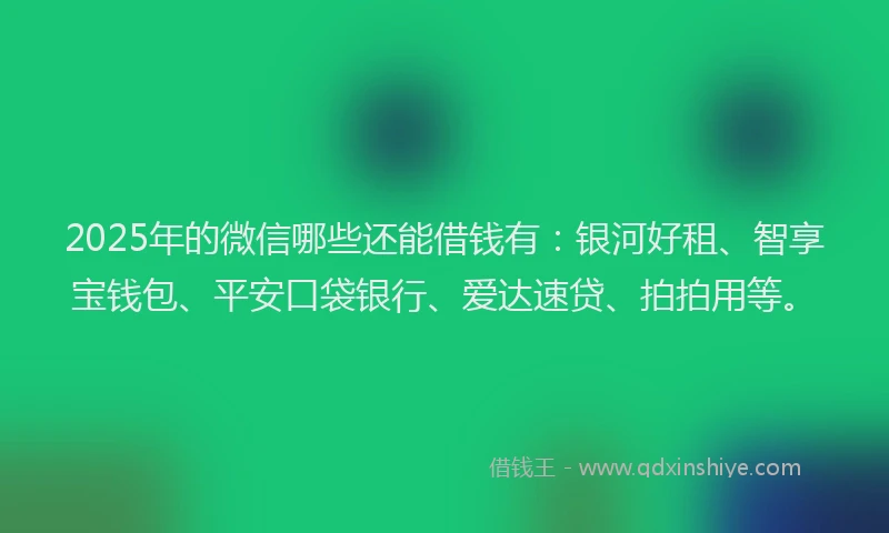 2025年的微信哪些还能借钱有：银河好租、智享宝钱包、平安口袋银行、爱达速贷、拍拍用等。