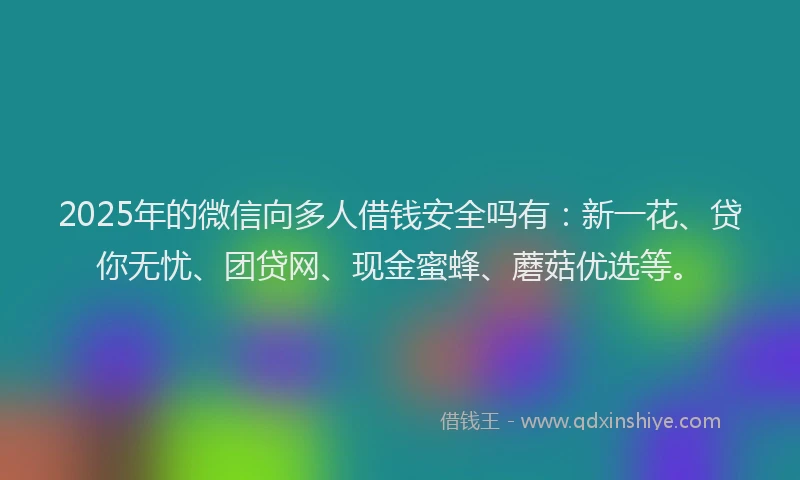 2025年的微信向多人借钱安全吗有：新一花、贷你无忧、团贷网、现金蜜蜂、蘑菇优选等。