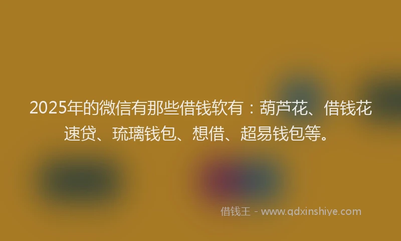 2025年的微信有那些借钱软有：葫芦花、借钱花速贷、琉璃钱包、想借、超易钱包等。