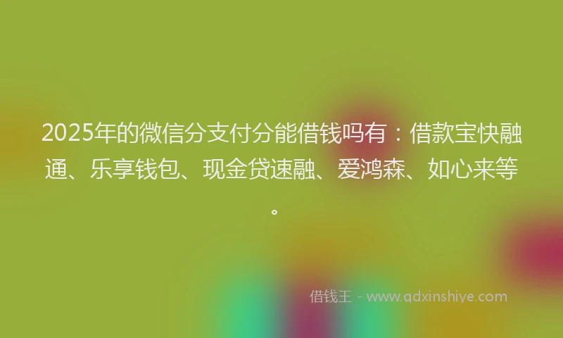 2025年的微信分支付分能借钱吗有：借款宝快融通、乐享钱包、现金贷速融、爱鸿森、如心来等。