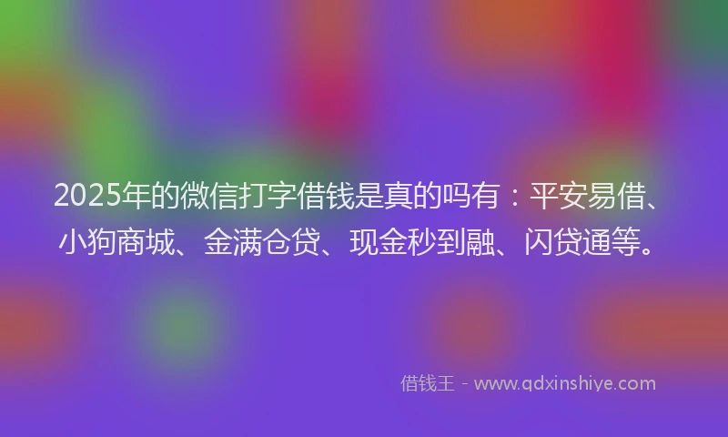 2025年的微信打字借钱是真的吗有：平安易借、小狗商城、金满仓贷、现金秒到融、闪贷通等。