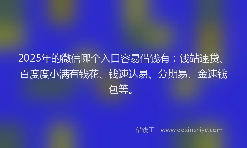 2025年的微信哪个入口容易借钱有：钱站速贷、百度度小满有钱花、钱速达易、分期易、金速钱包等。