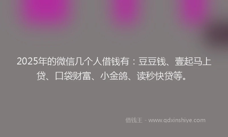 2025年的微信几个人借钱有：豆豆钱、壹起马上贷、口袋财富、小金鸽、读秒快贷等。