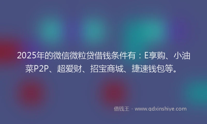 2025年的微信微粒贷借钱条件有：E享购、小油菜P2P、超爱财、招宝商城、捷速钱包等。