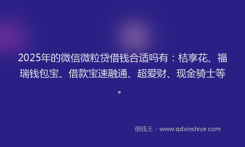 2025年的微信微粒贷借钱合适吗有：桔享花、福瑞钱包宝、借款宝速融通、超爱财、现金骑士等。