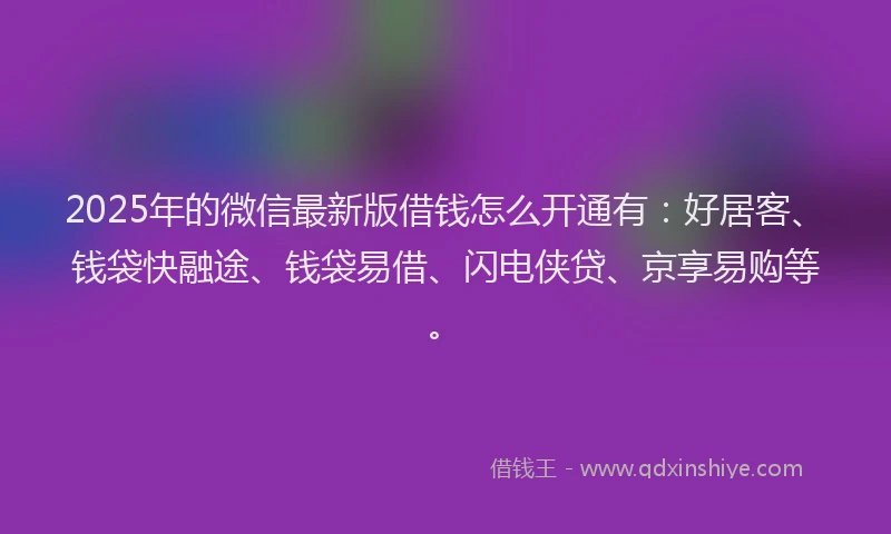 2025年的微信最新版借钱怎么开通有：好居客、钱袋快融途、钱袋易借、闪电侠贷、京享易购等。