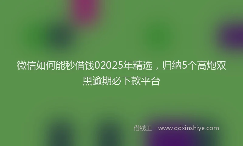 微信如何能秒借钱02025年精选，归纳5个高炮双黑逾期必下款平台