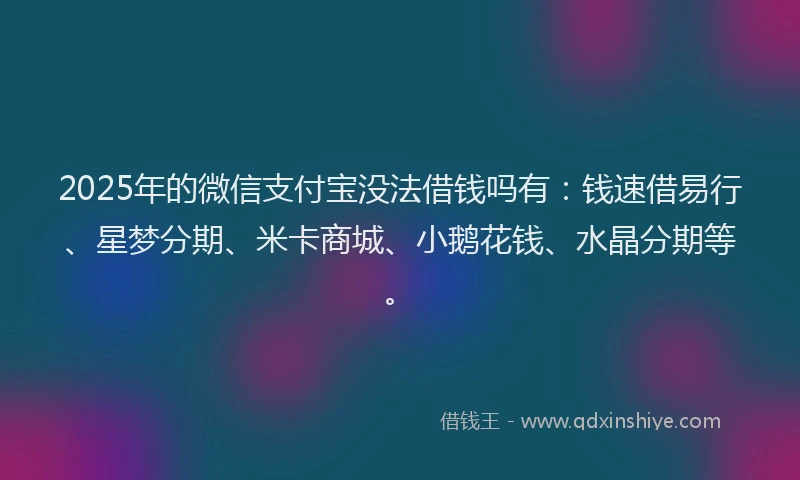 2025年的微信支付宝没法借钱吗有：钱速借易行、星梦分期、米卡商城、小鹅花钱、水晶分期等。