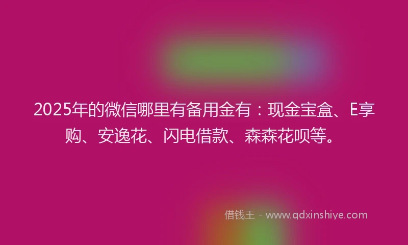 2025年的微信哪里有备用金有：现金宝盒、E享购、安逸花、闪电借款、森森花呗等。
