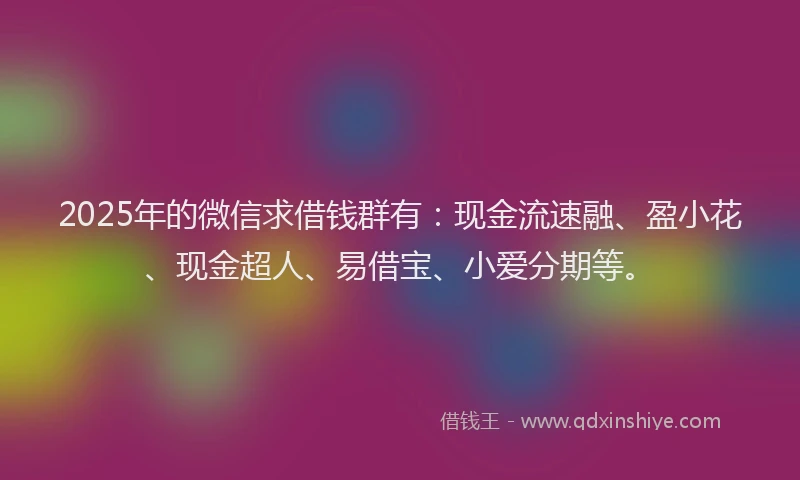 2025年的微信求借钱群有：现金流速融、盈小花、现金超人、易借宝、小爱分期等。