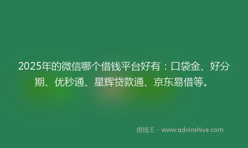 2025年的微信哪个借钱平台好有：口袋金、好分期、优秒通、星辉贷款通、京东易借等。