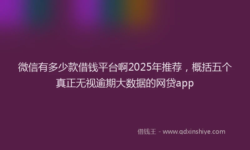 微信有多少款借钱平台啊2025年推荐，概括五个真正无视逾期大数据的网贷app