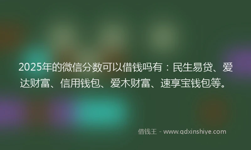 2025年的微信分数可以借钱吗有：民生易贷、爱达财富、信用钱包、爱木财富、速享宝钱包等。