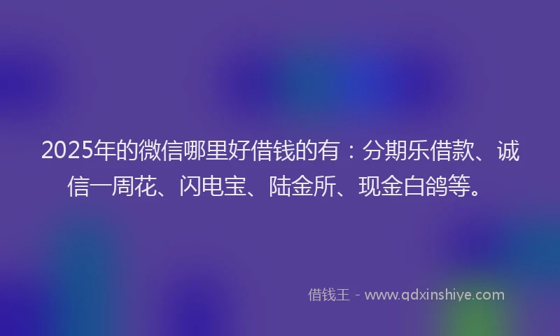 2025年的微信哪里好借钱的有：分期乐借款、诚信一周花、闪电宝、陆金所、现金白鸽等。