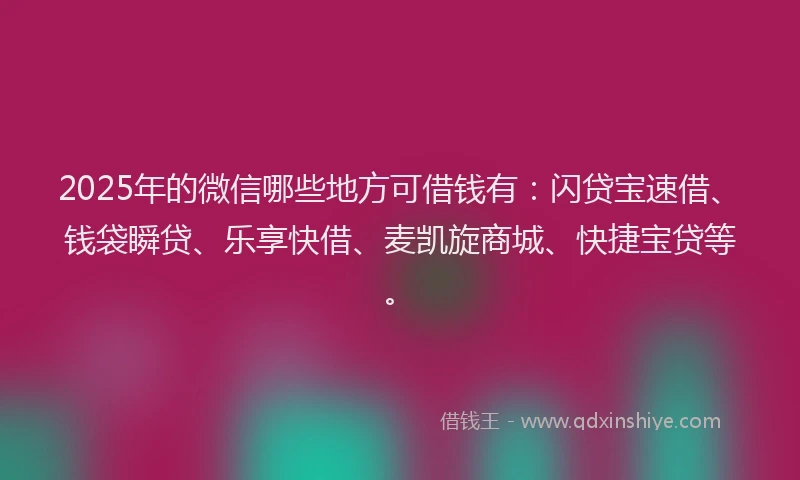 2025年的微信哪些地方可借钱有：闪贷宝速借、钱袋瞬贷、乐享快借、麦凯旋商城、快捷宝贷等。
