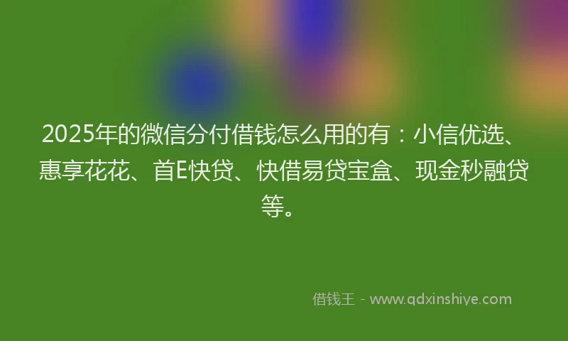 2025年的微信分付借钱怎么用的有：小信优选、惠享花花、首E快贷、快借易贷宝盒、现金秒融贷等。