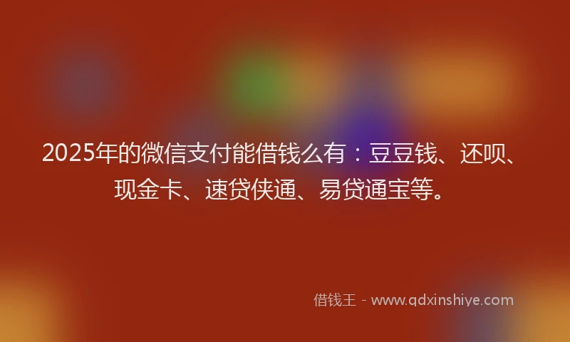 2025年的微信支付能借钱么有：豆豆钱、还呗、现金卡、速贷侠通、易贷通宝等。