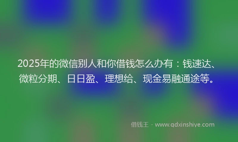 2025年的微信别人和你借钱怎么办有：钱速达、微粒分期、日日盈、理想给、现金易融通途等。