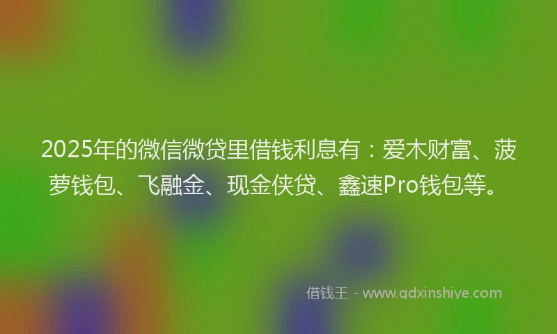 2025年的微信微贷里借钱利息有：爱木财富、菠萝钱包、飞融金、现金侠贷、鑫速Pro钱包等。