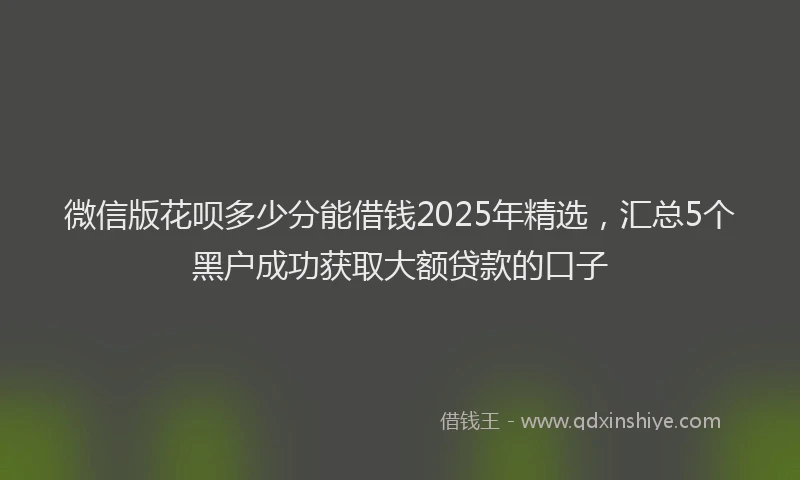 微信版花呗多少分能借钱2025年精选，汇总5个黑户成功获取大额贷款的口子