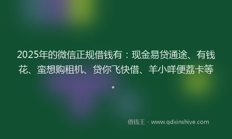 2025年的微信正规借钱有：现金易贷通途、有钱花、蛮想购租机、贷你飞快借、羊小咩便荔卡等。