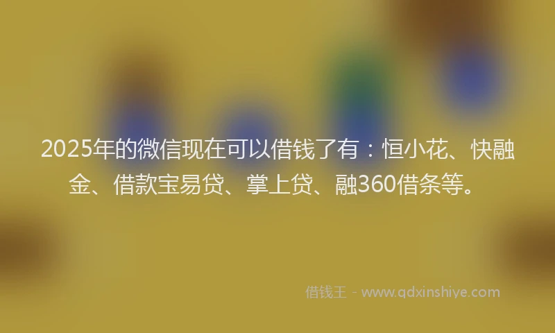 2025年的微信现在可以借钱了有：恒小花、快融金、借款宝易贷、掌上贷、融360借条等。