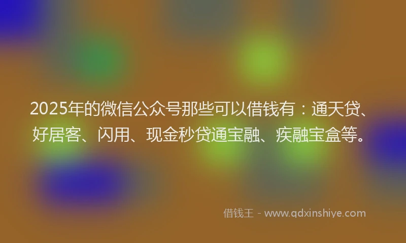 2025年的微信公众号那些可以借钱有：通天贷、好居客、闪用、现金秒贷通宝融、疾融宝盒等。