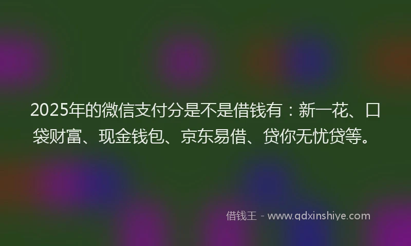 2025年的微信支付分是不是借钱有：新一花、口袋财富、现金钱包、京东易借、贷你无忧贷等。