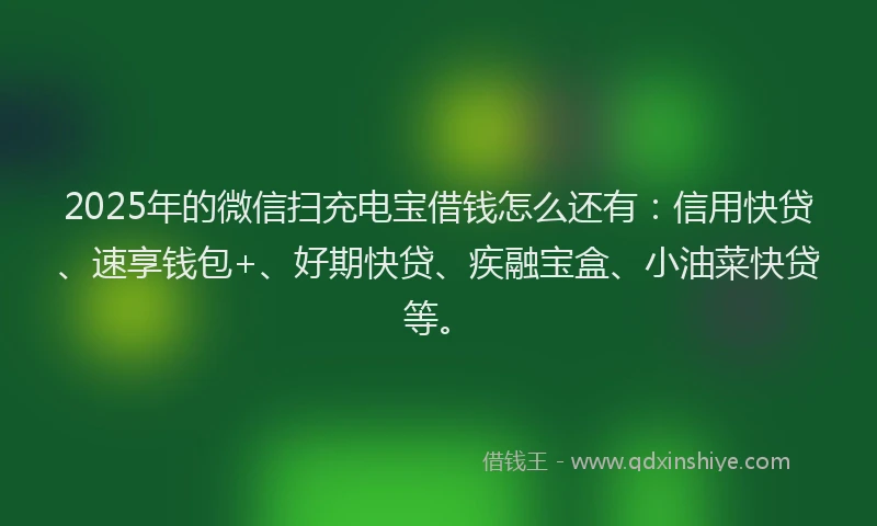 2025年的微信扫充电宝借钱怎么还有：信用快贷、速享钱包+、好期快贷、疾融宝盒、小油菜快贷等。
