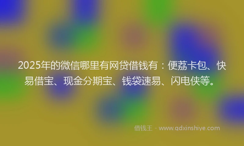 2025年的微信哪里有网贷借钱有：便荔卡包、快易借宝、现金分期宝、钱袋速易、闪电侠等。