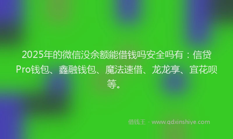 2025年的微信没余额能借钱吗安全吗有：信贷Pro钱包、鑫融钱包、魔法速借、龙龙享、宜花呗等。