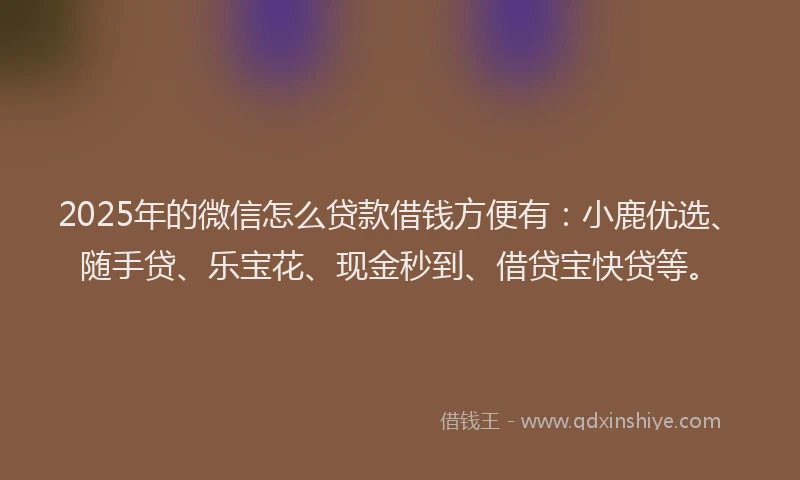 2025年的微信怎么贷款借钱方便有：小鹿优选、随手贷、乐宝花、现金秒到、借贷宝快贷等。