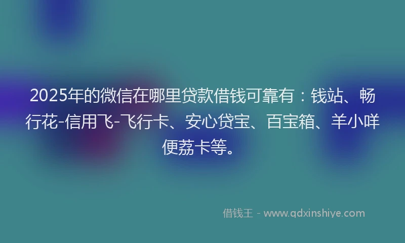 2025年的微信在哪里贷款借钱可靠有：钱站、畅行花-信用飞-飞行卡、安心贷宝、百宝箱、羊小咩便荔卡等。