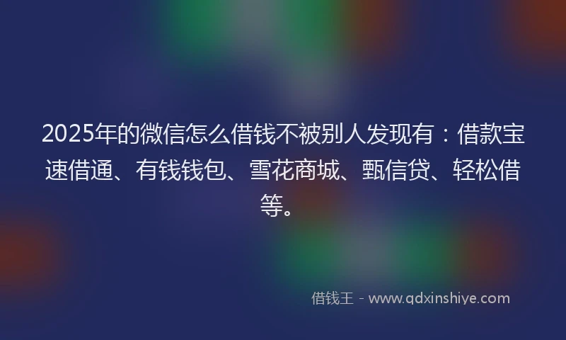 2025年的微信怎么借钱不被别人发现有：借款宝速借通、有钱钱包、雪花商城、甄信贷、轻松借等。