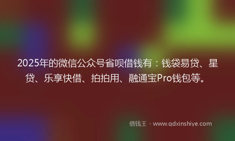 2025年的微信公众号省呗借钱有：钱袋易贷、星贷、乐享快借、拍拍用、融通宝Pro钱包等。