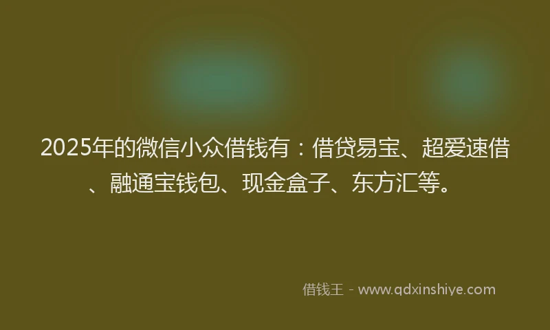 2025年的微信小众借钱有：借贷易宝、超爱速借、融通宝钱包、现金盒子、东方汇等。