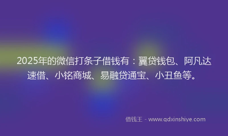 2025年的微信打条子借钱有：翼贷钱包、阿凡达速借、小铭商城、易融贷通宝、小丑鱼等。