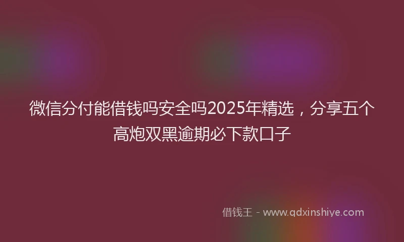微信分付能借钱吗安全吗2025年精选，分享五个高炮双黑逾期必下款口子
