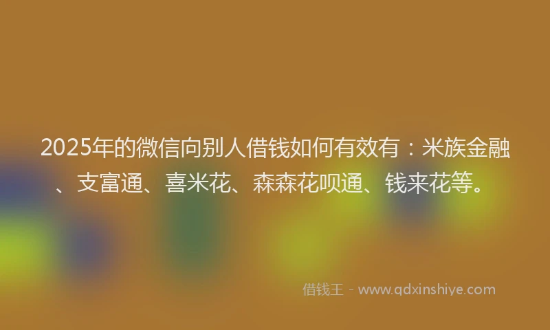 2025年的微信向别人借钱如何有效有：米族金融、支富通、喜米花、森森花呗通、钱来花等。