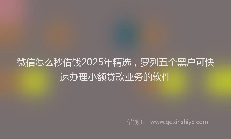 微信怎么秒借钱2025年精选，罗列五个黑户可快速办理小额贷款业务的软件