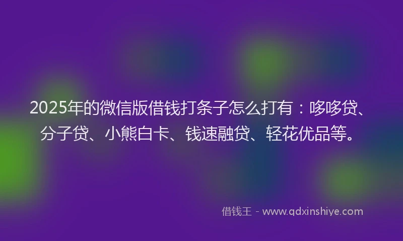 2025年的微信版借钱打条子怎么打有：哆哆贷、分子贷、小熊白卡、钱速融贷、轻花优品等。